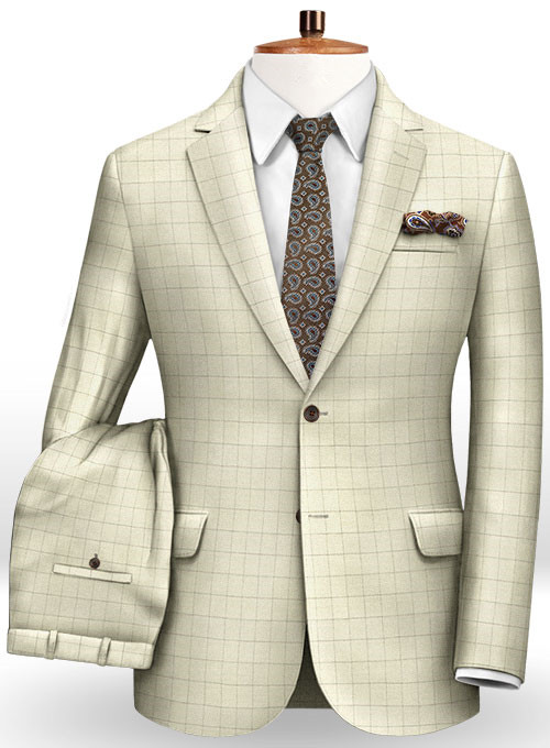 Champagne Two Button Wool Blend Checked Business  Wedding Suits for Men 2