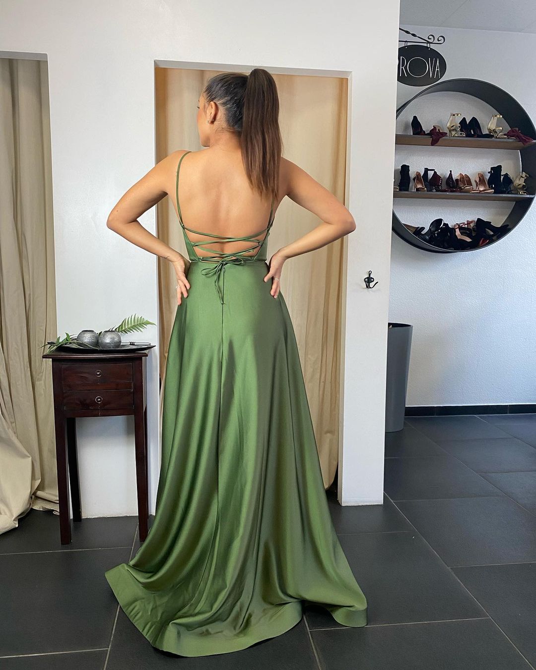 A-line Spaghetti Straps Sleeveless Floor-length Satin Evening Gown With Ruffles 2