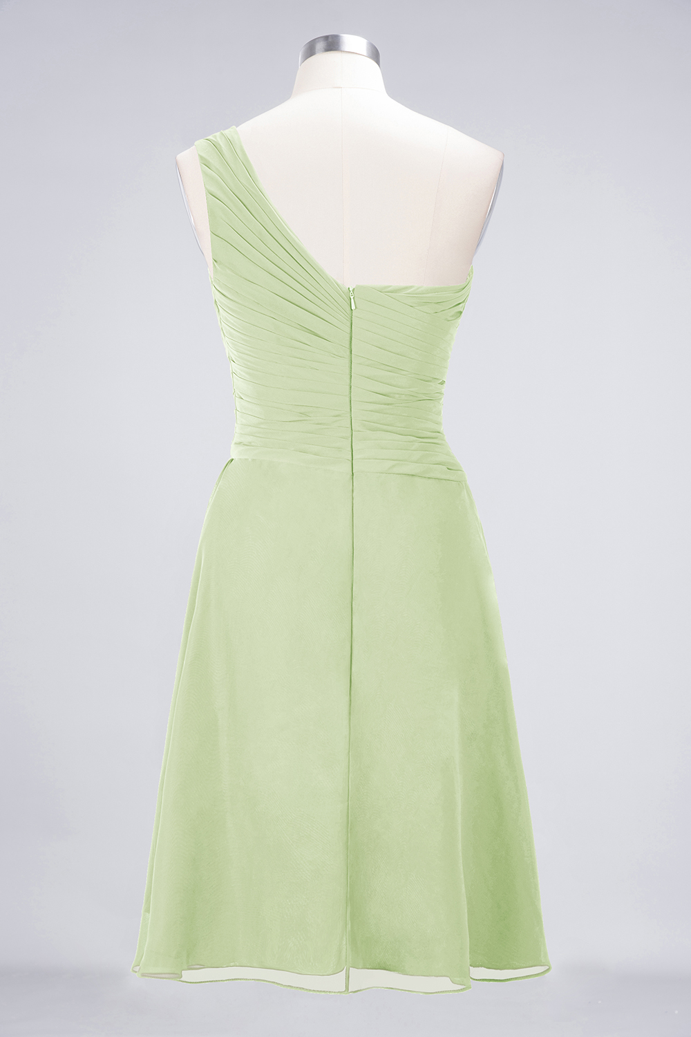 A-line One Shoulder Sweetheart Neck Sleeveless Knee-length 100D Chiffon Bridesmaid Attire With Ruffles 68