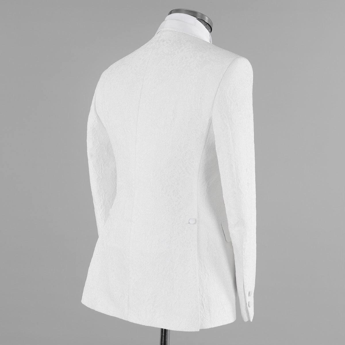 White Jacquard Three Pieces Bespoke Wedding Men Suit 3