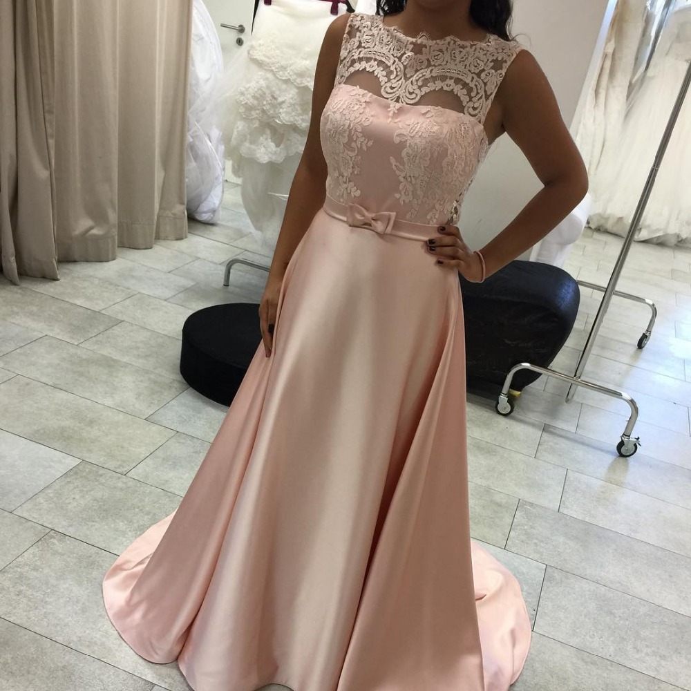 A-line Sleeveless Floor-length Evening Gown With Lace 2