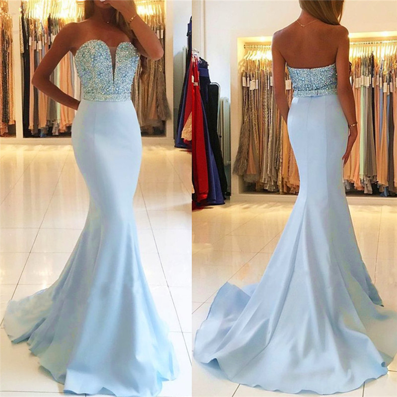 Mermaid Sweetheart Neck Sleeveless Court Train Prom Gown With Beading 3