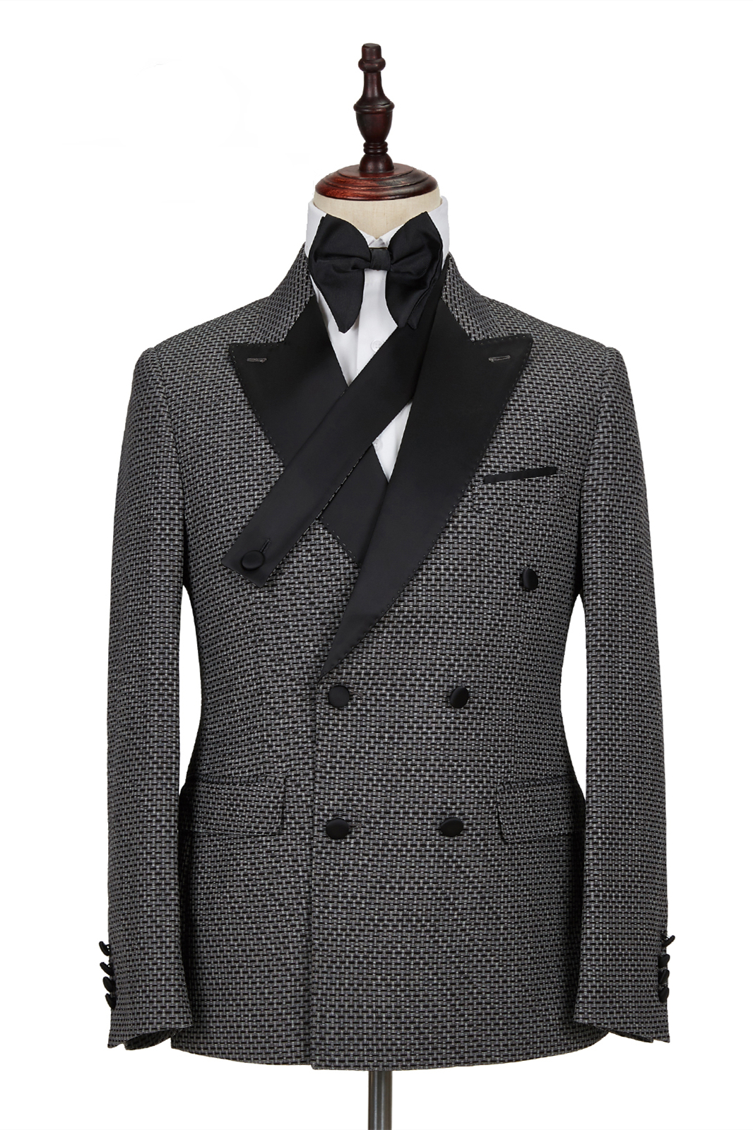 Black-and-Gray Double Breasted Men's Formal Suit 1