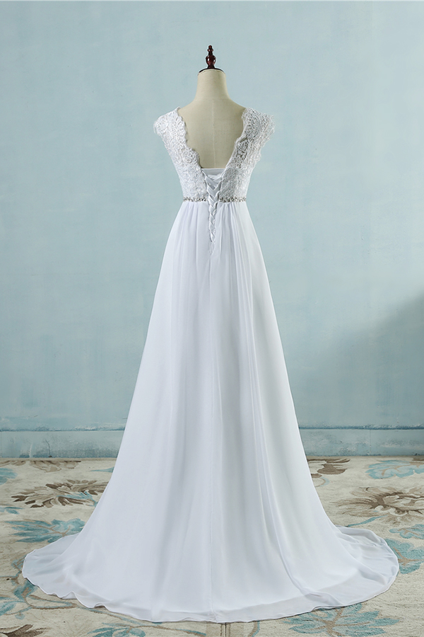 A-line Jewel Neck Sleeveless Floor-length Tulle Wedding Dress With Crystal 2