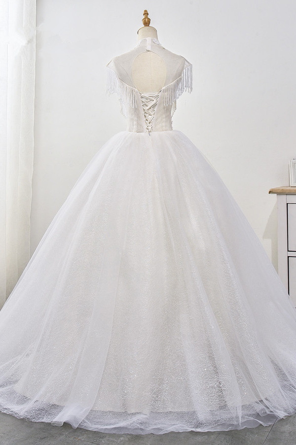 Mermaid High Neck Sleeveless Floor-length Tulle Wedding Dress With Beading 2