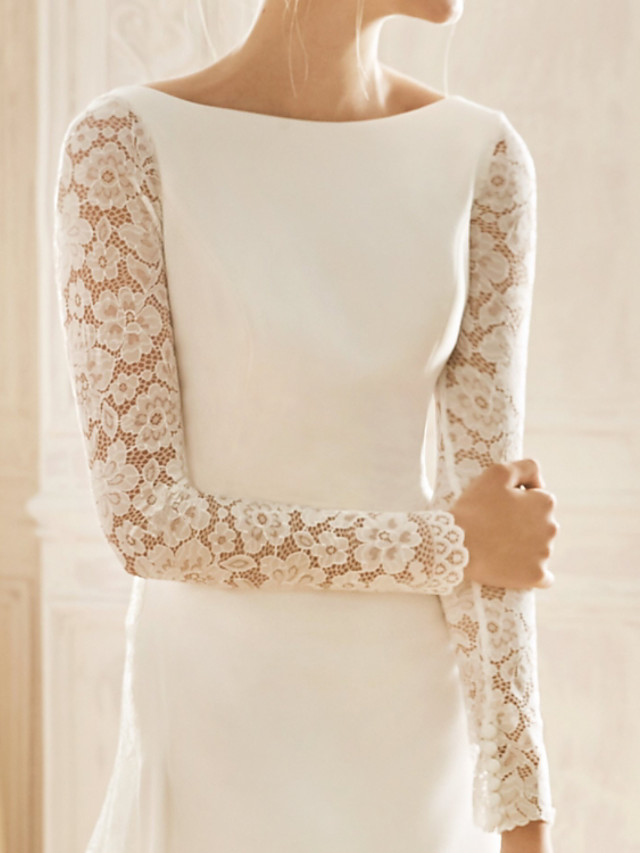 Mermaid Long Sleeves Sweep / Brush Train Lace Wedding Dress With Lace 3