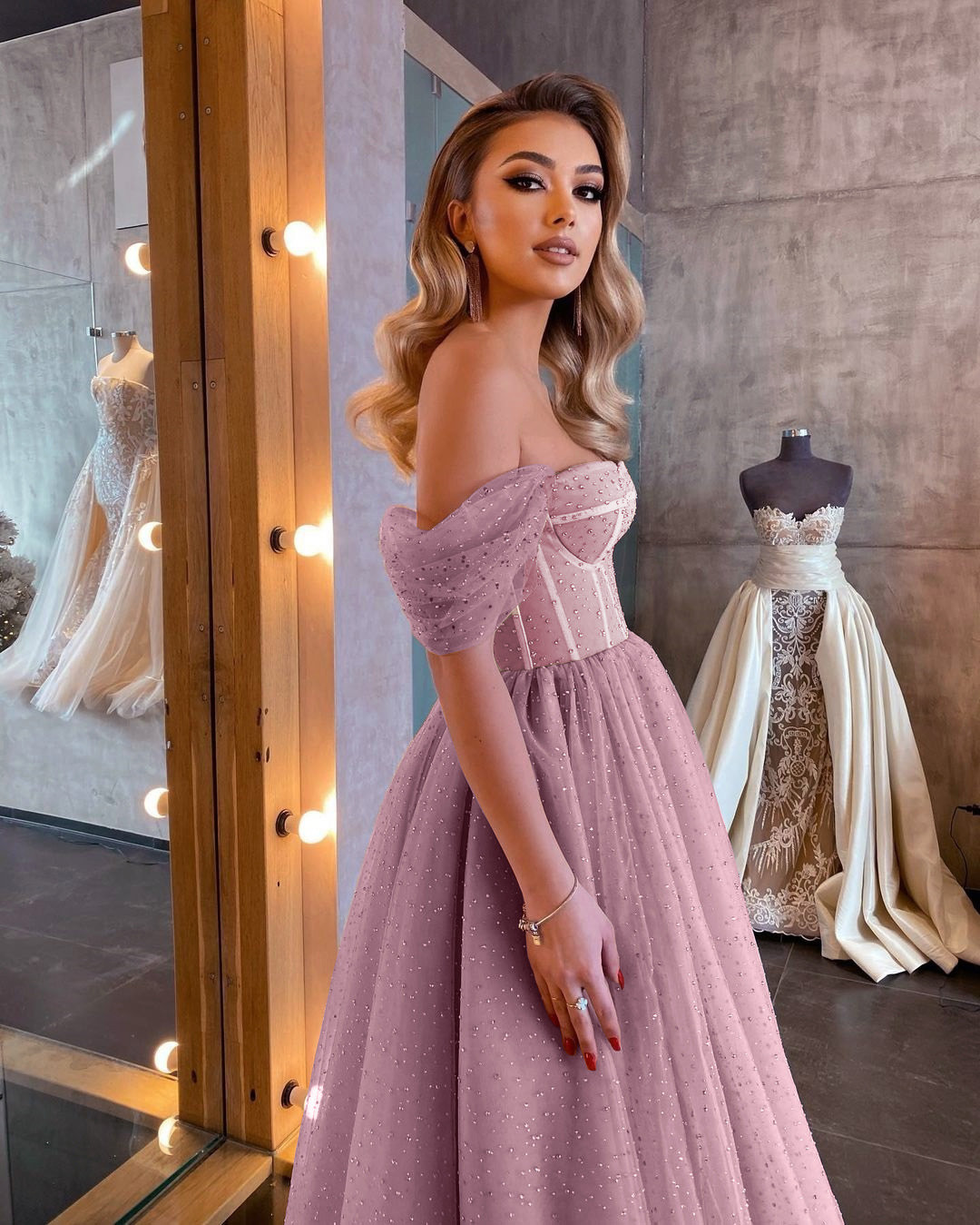 A-line Off-the-shoulder Cap Sleeves Ankle-length 100D Chiffon Cocktail Party Dress With Sequins 4