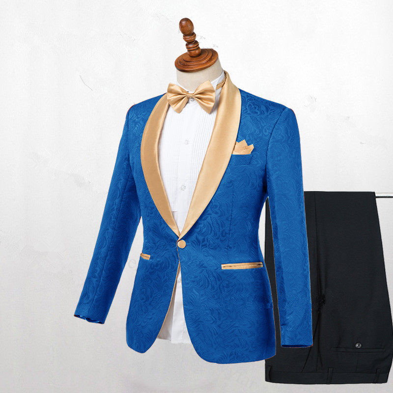 Ocean Blue Jacquard Slim Fit Wedding Suit 2