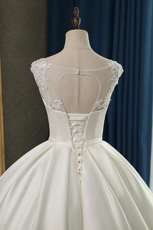 Ball Gown Jewel Neck Sleeveless Floor-length Satin Bridal Dress With Ruffles 6
