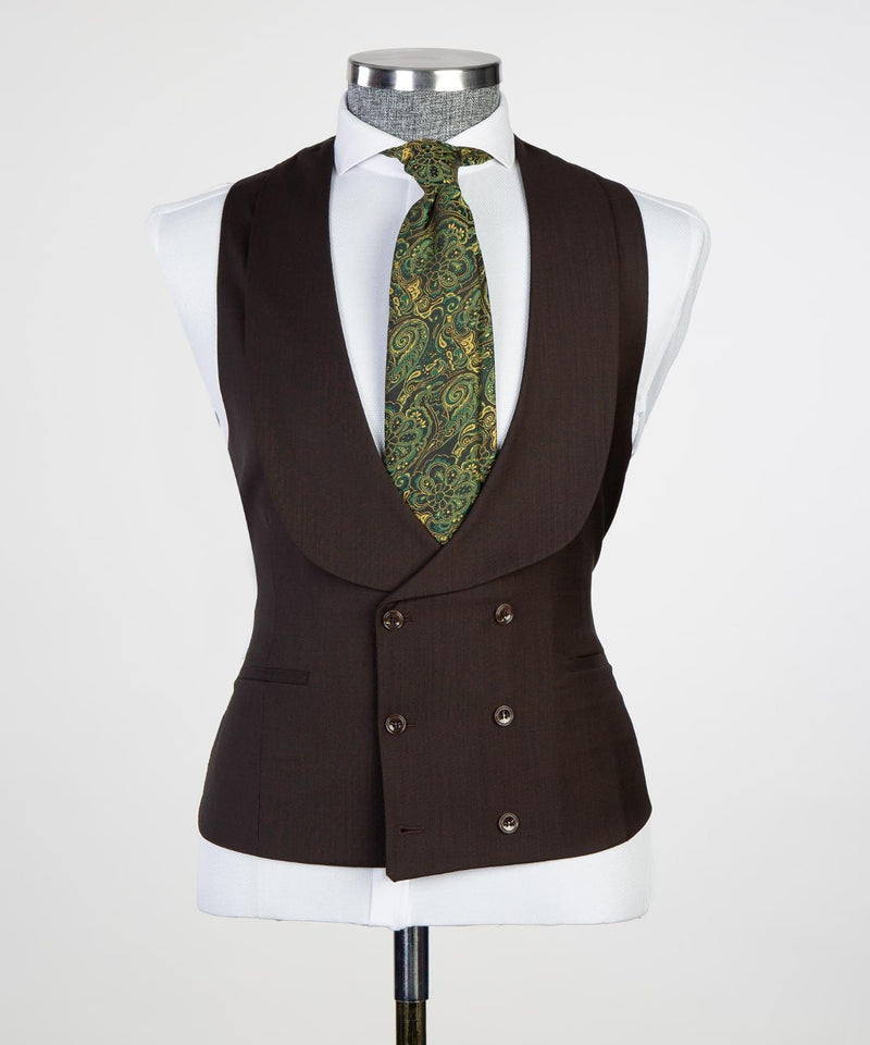 Dark Brown Peaked Lapel Business Men Suit 2
