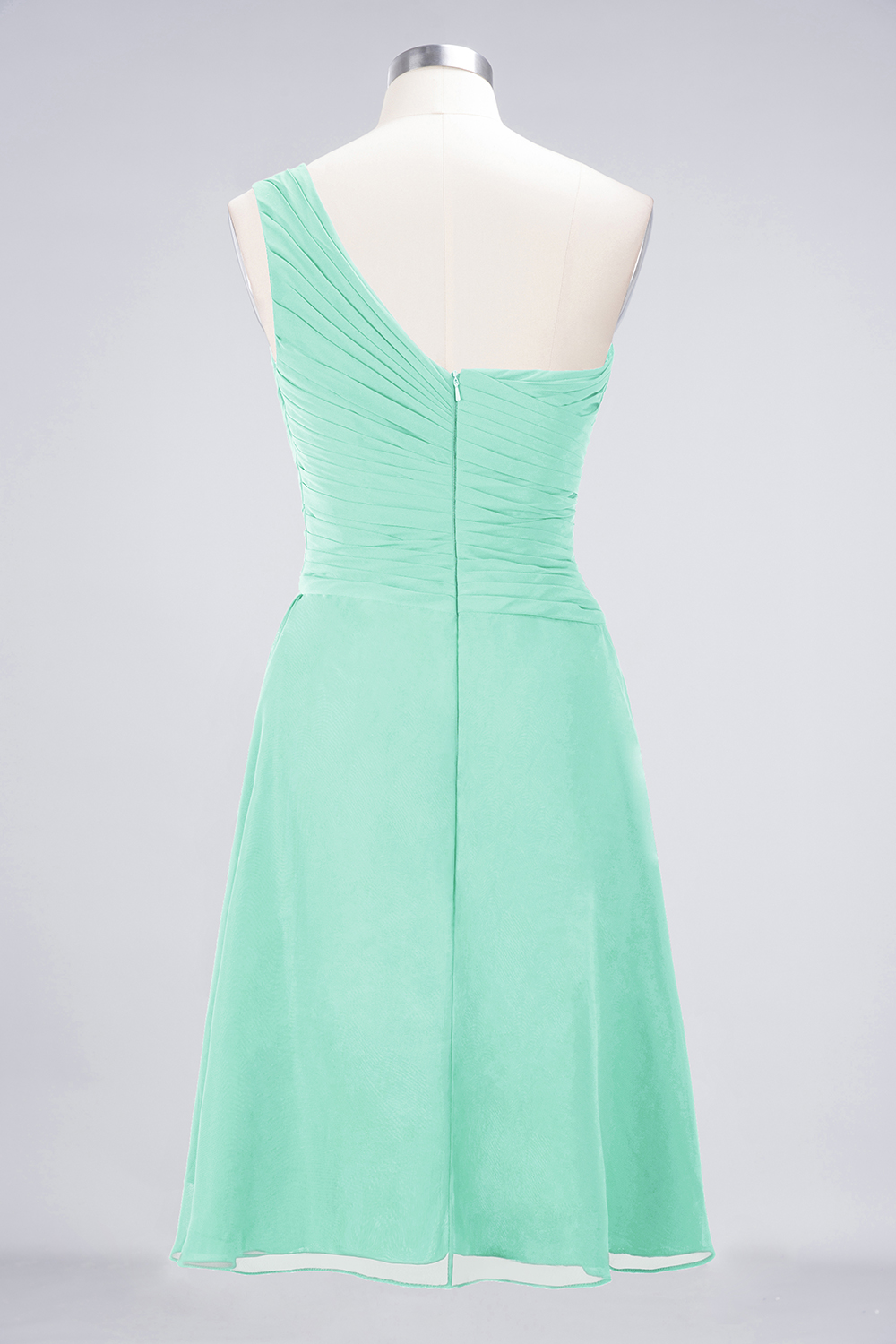 A-line One Shoulder Sweetheart Neck Sleeveless Knee-length 100D Chiffon Bridesmaid Attire With Ruffles 70