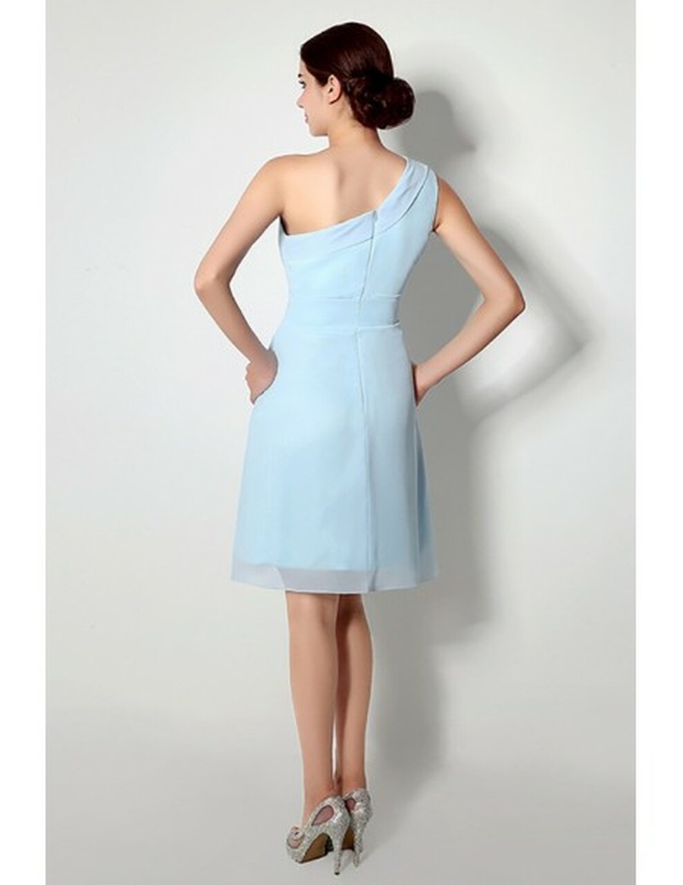 Sheath One Shoulder Sleeveless Knee-length Bridesmaid Attire 2