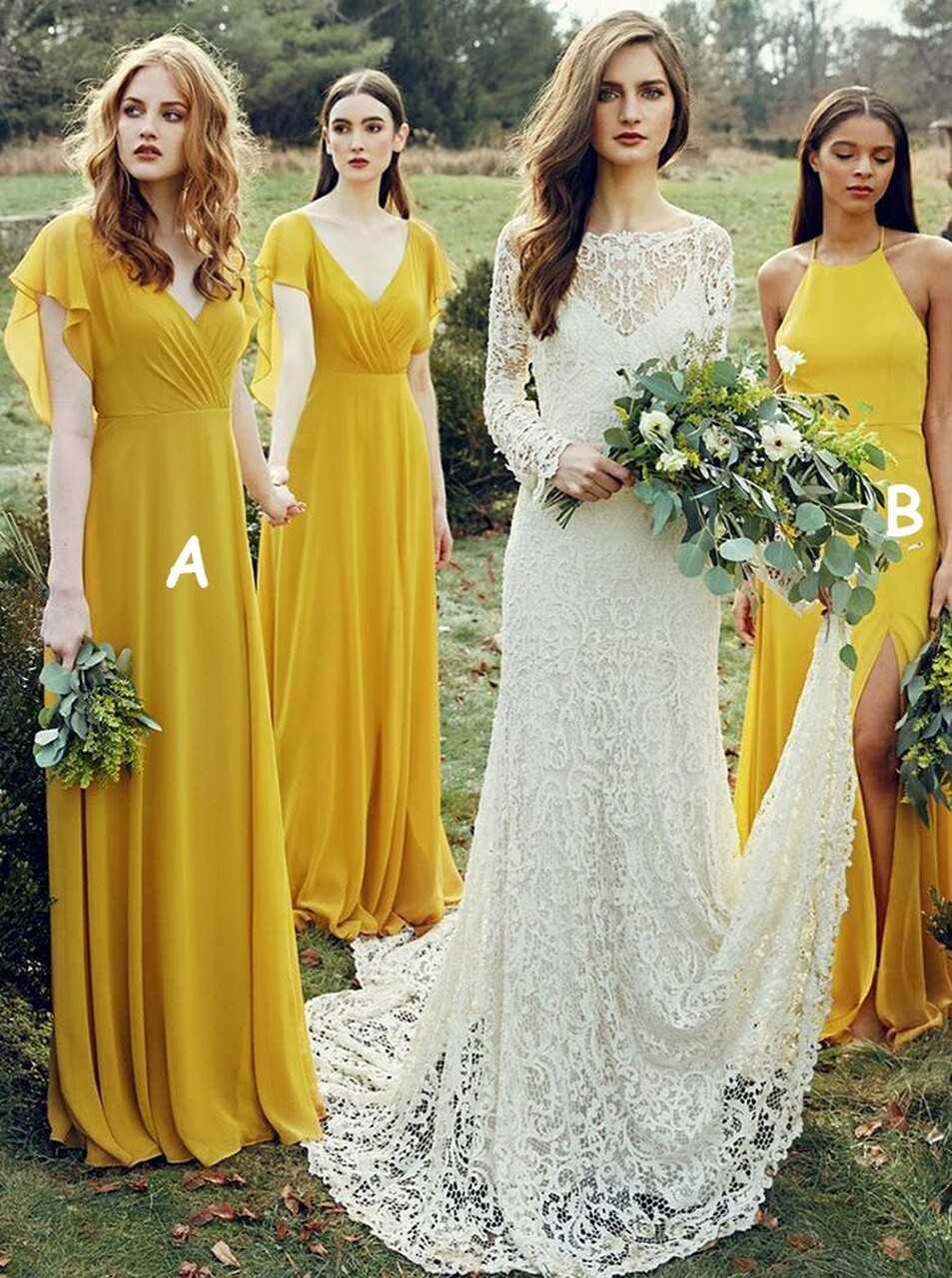 V-neck Halter-neck Sleeveless Floor-length 100D Chiffon Bridesmaid Attire 2