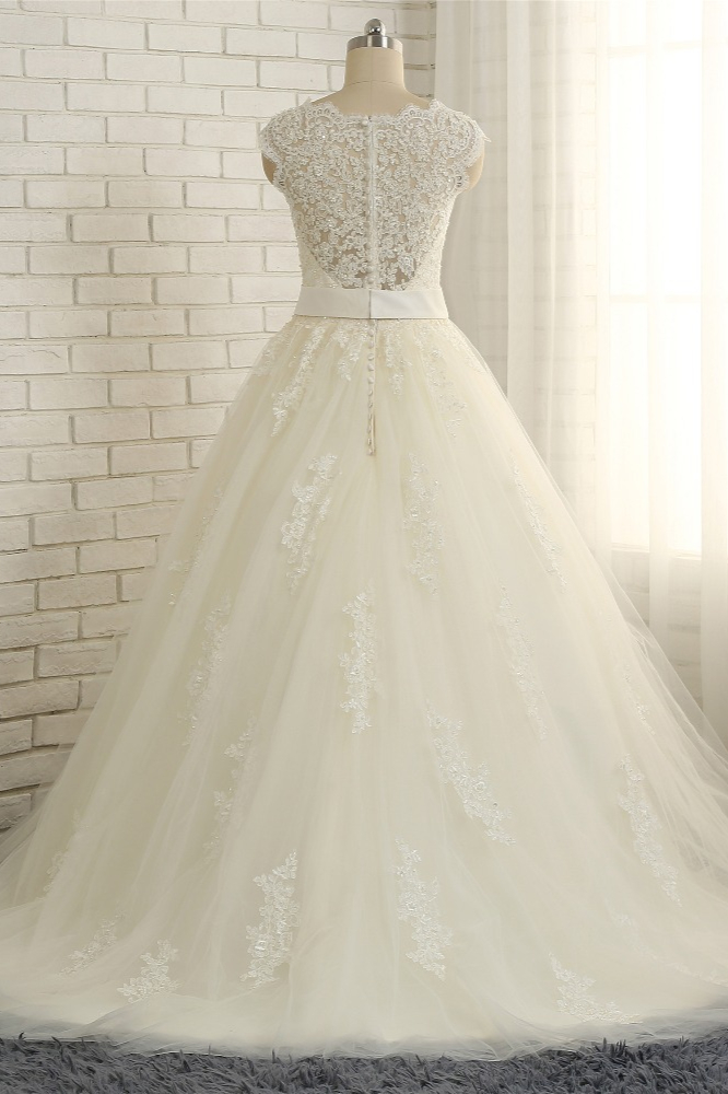 A-line Straps Floor-length Tulle Bridal Dress With Appliques 2