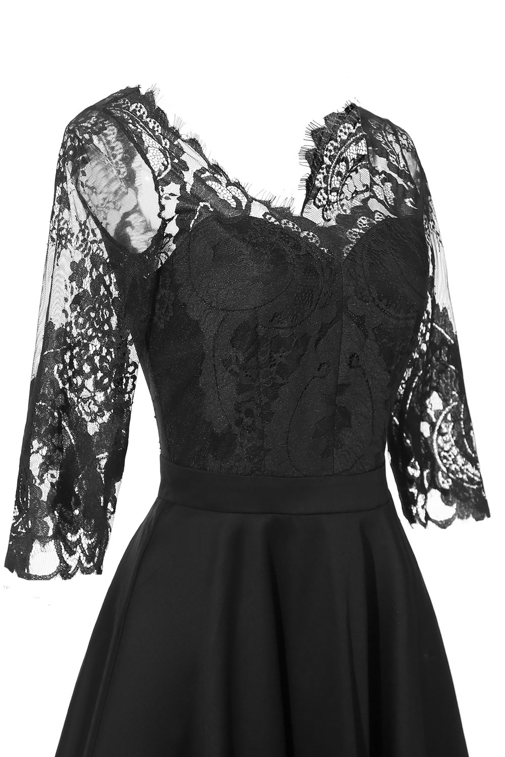 A-line V-neck Half-Sleeves Knee-length Lace Party Dress With Lace 16