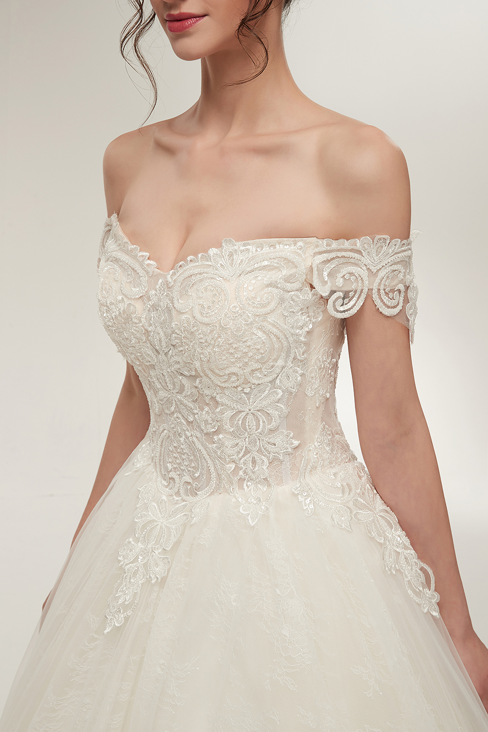 Off-the-shoulder Cap Sleeves Floor-length Lace Wedding Dress With Lace 5