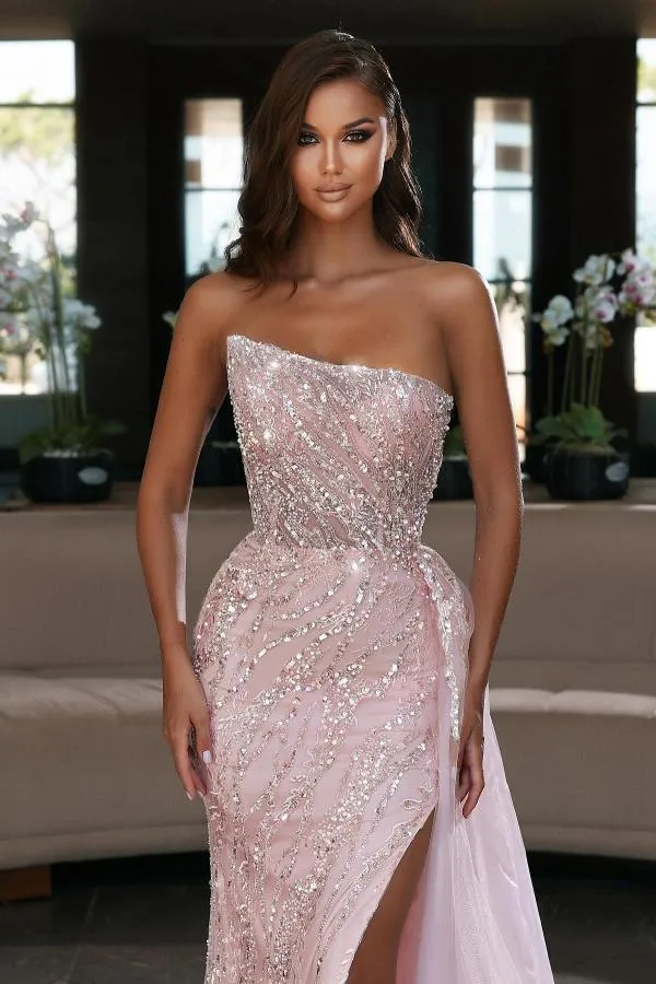 Mermaid Strapless Sleeveless Floor-length Tulle Formal Dress With Crystal 2