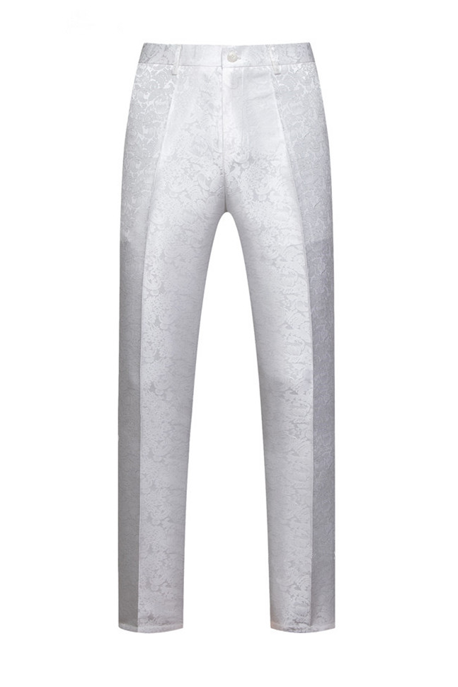 White Jacquard One Button Wedding Suit 3