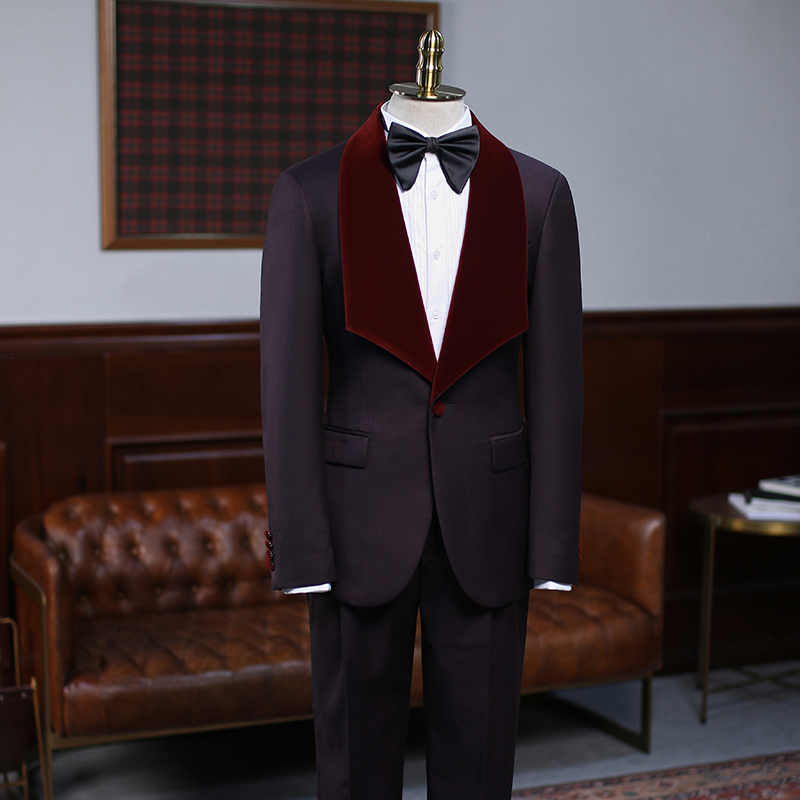 Burgundy Wedding Suit With Velvet Lapel 2
