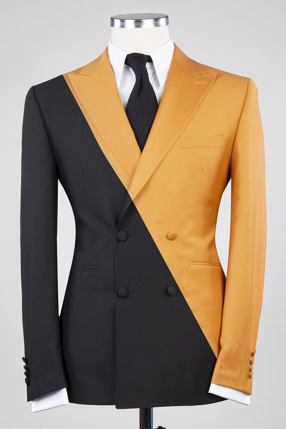 Yellow and Black Double Breasted  Prom Suit 1