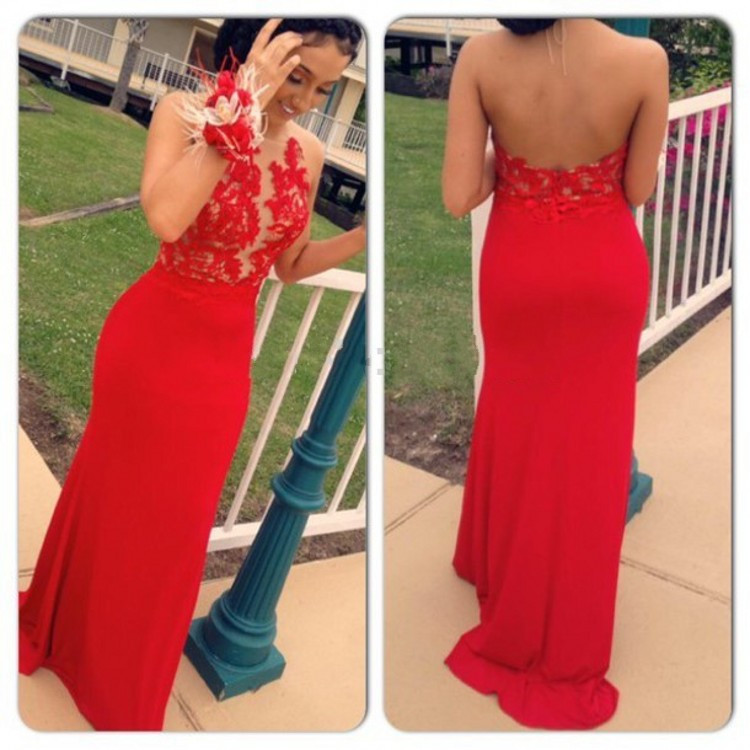 Column Sleeveless Sweep / Brush Train Formal Dress With Lace 2