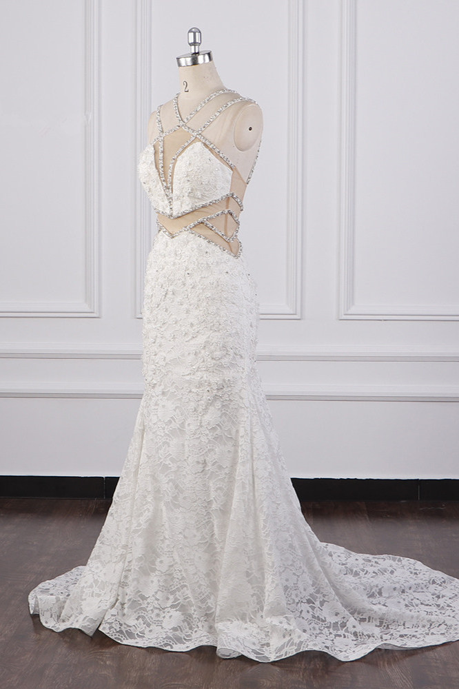 Sleeveless Floor-length Tulle Wedding Dress With Beading 3