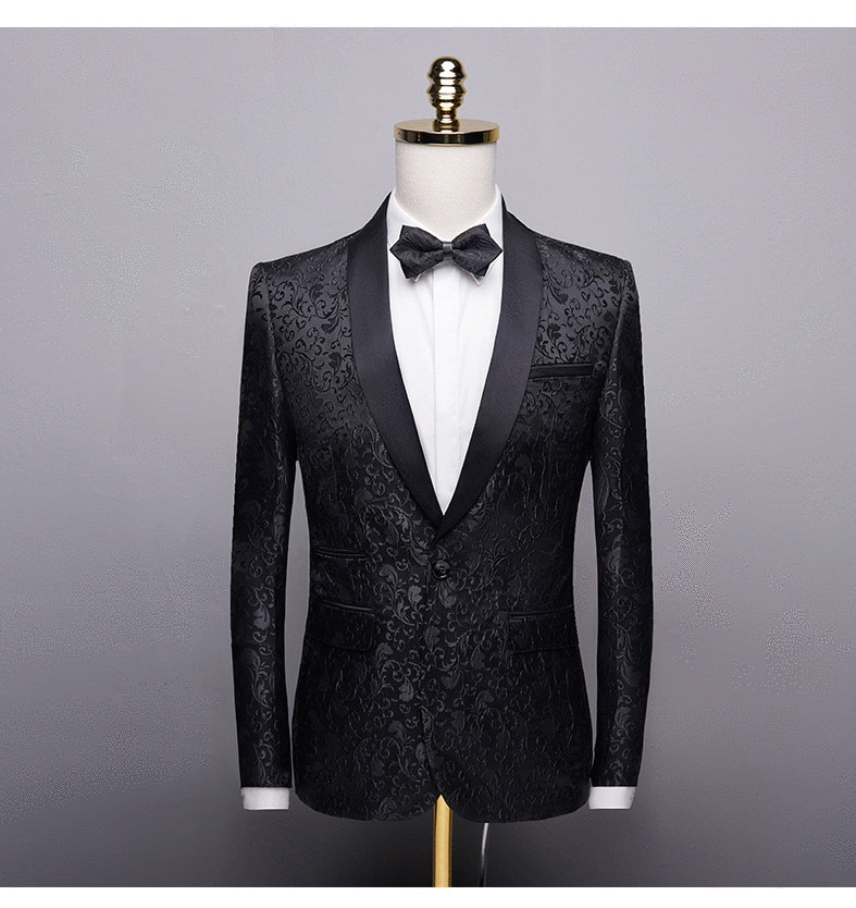 Black Jacquard Shawl Lapel Wedding Groom Tuxedo 5