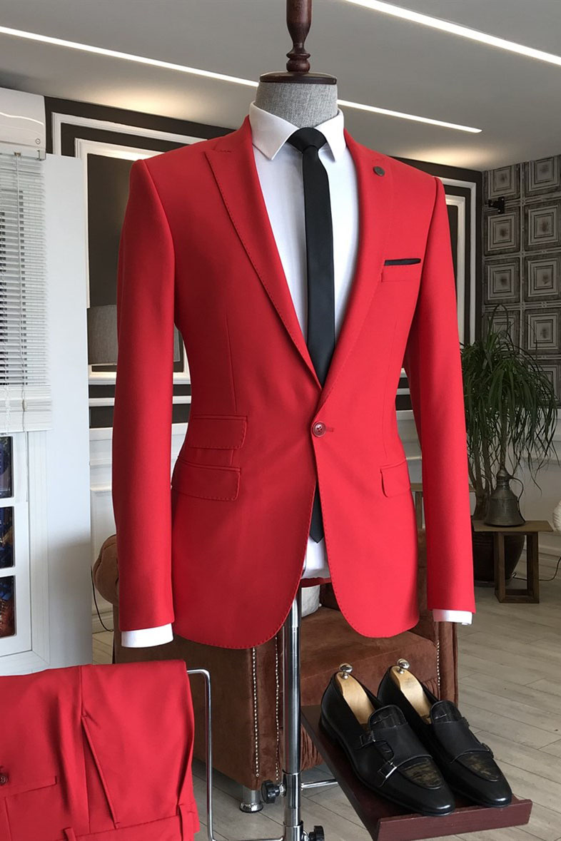 Red Slim Fit Suit with Peaked Lapel 1