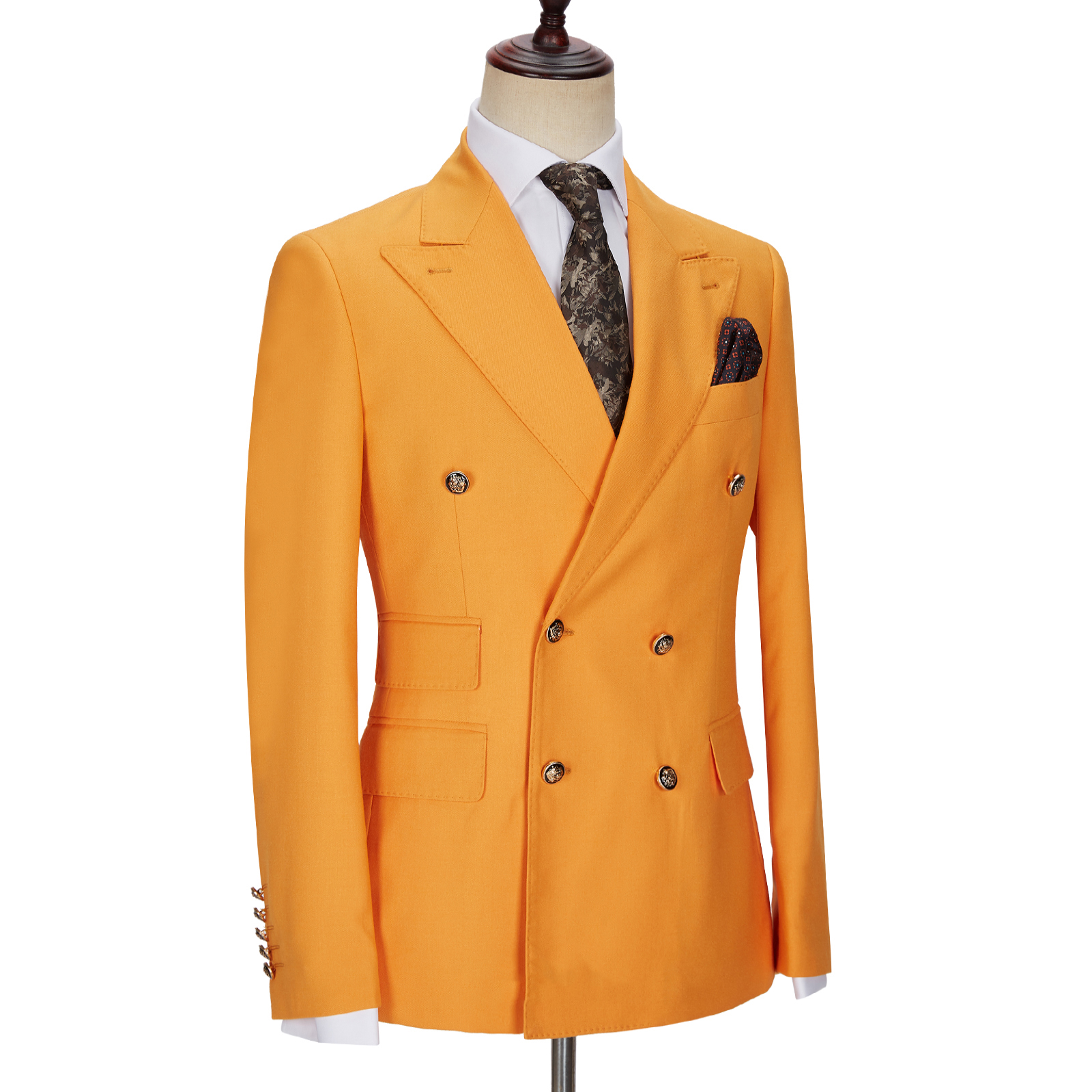 Orange Double Breasted Peaked Lapel Men Suit 2