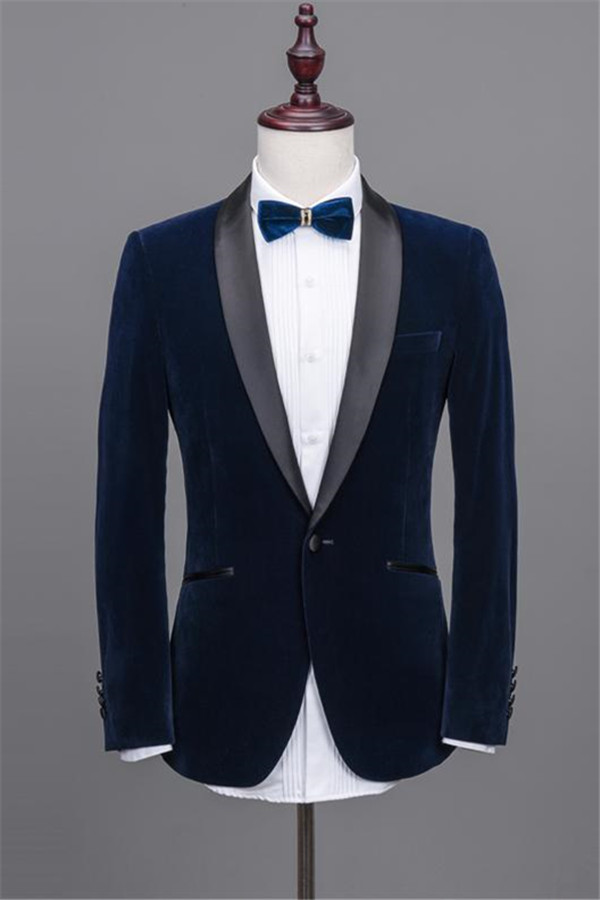 Navy Blue Velvet Prom Suit 2