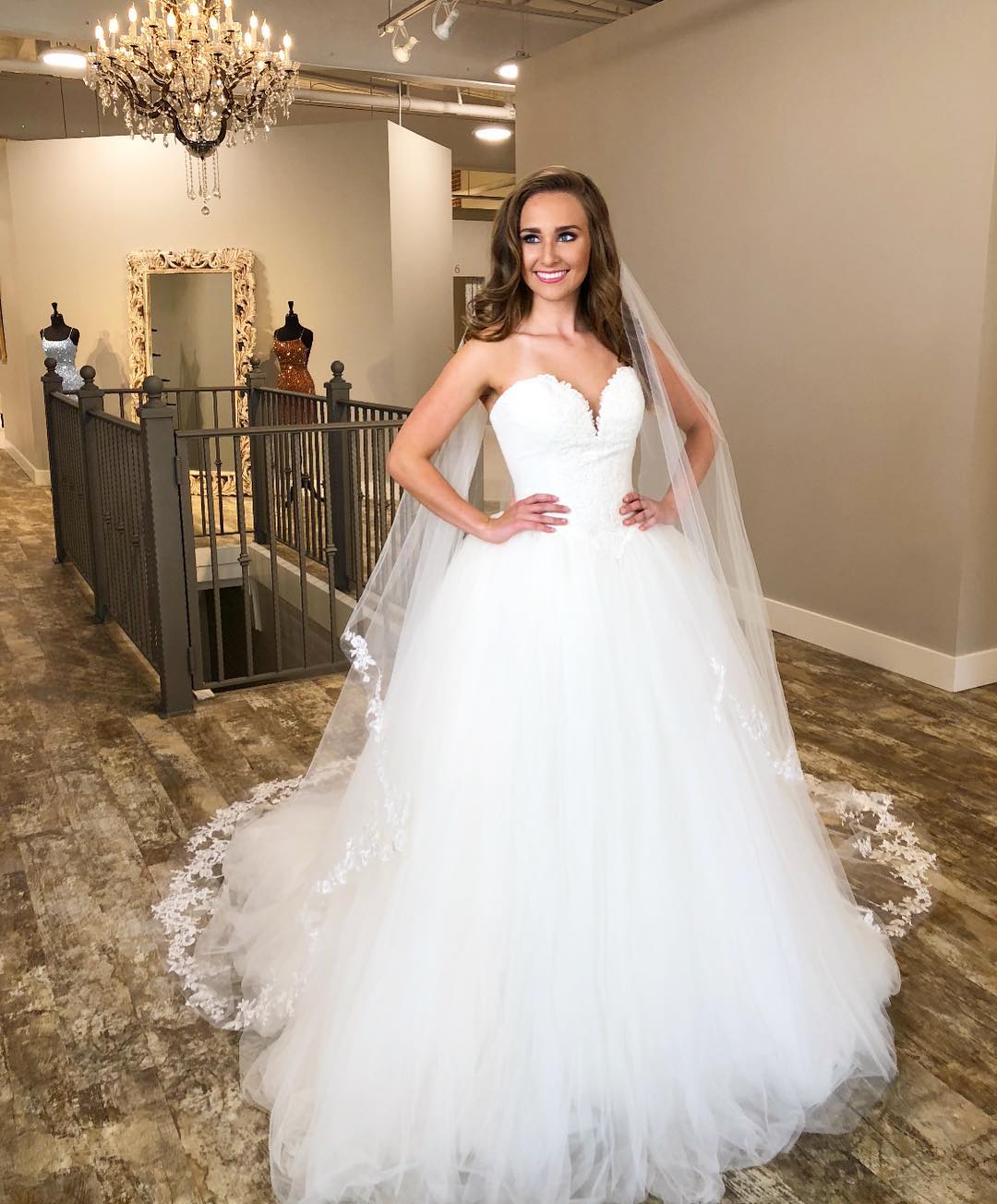 Ball Gown Strapless Sleeveless Sweep / Brush Train Tulle Bridal Gown With Lace 2