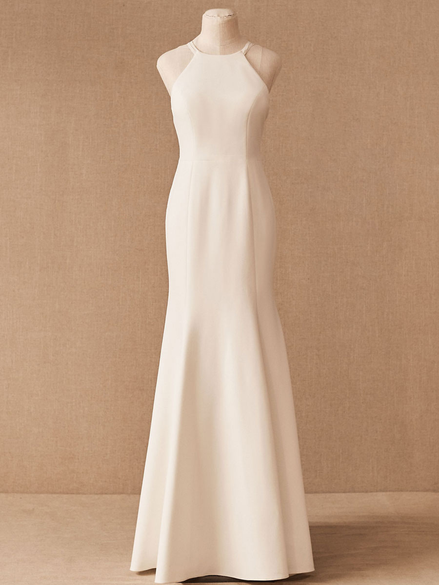 Mermaid Halter-neck Sleeveless 100D Chiffon Bridal Gown 5