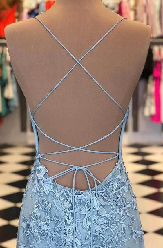 Column Spaghetti Straps Sleeveless Sweep / Brush Train Formal Dress With Appliques 3