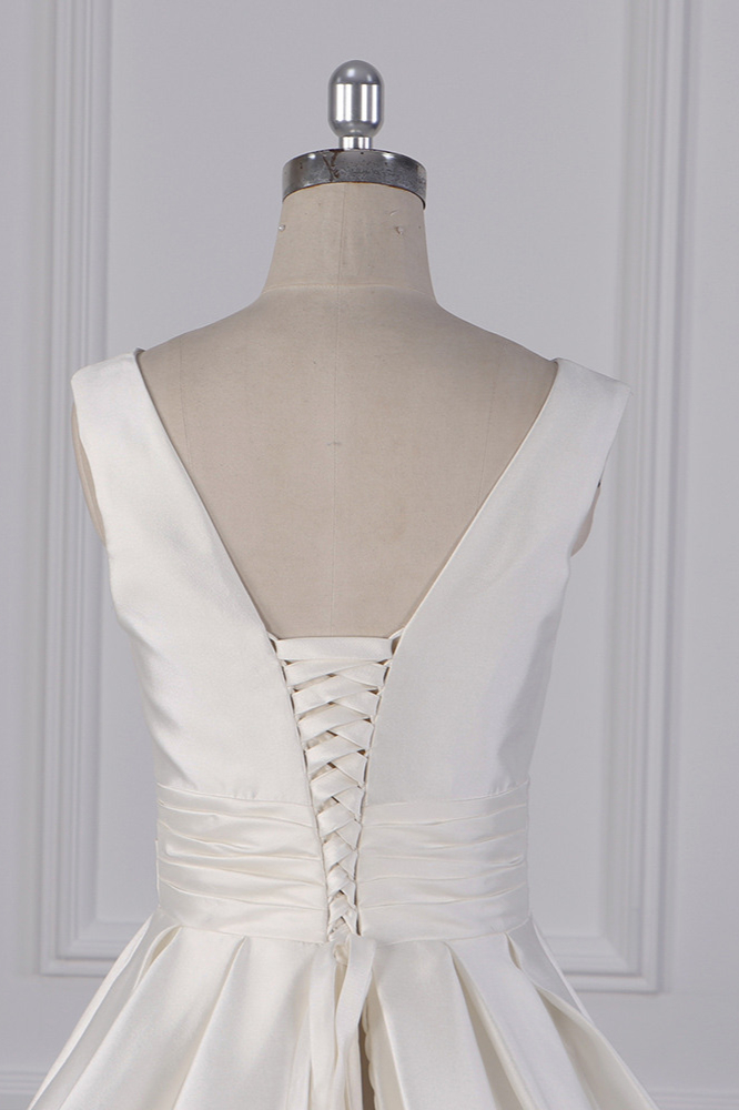 Ball Gown V-neck Jewel Neck Sleeveless Floor-length Satin Bridal Attire With Ruffles 6