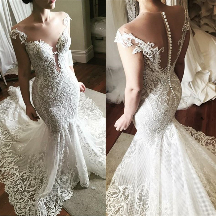 Mermaid Court Train Wedding Gown With Lace 2