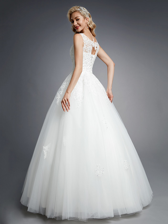 Ball Gown Straps Floor-length Lace Bridal Dress With Lace 2
