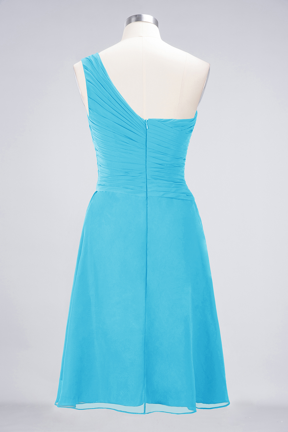 A-line One Shoulder Sweetheart Neck Sleeveless Knee-length 100D Chiffon Bridesmaid Attire With Ruffles 48