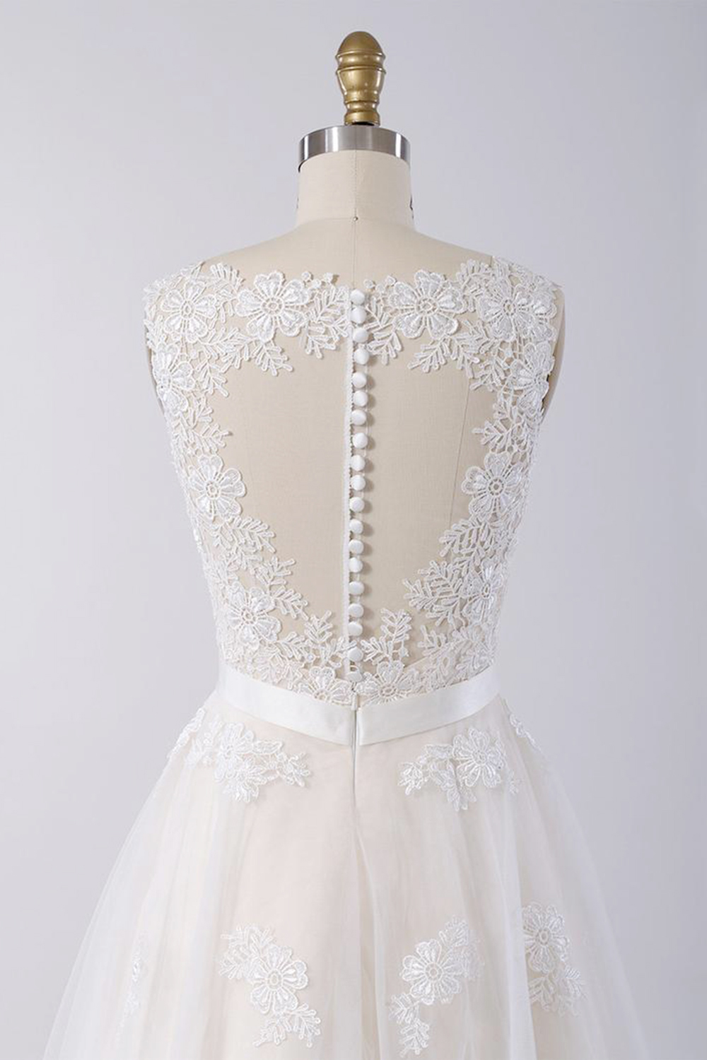 A-line V-neck Sleeveless Floor-length Tulle Wedding Dress With Appliques 4