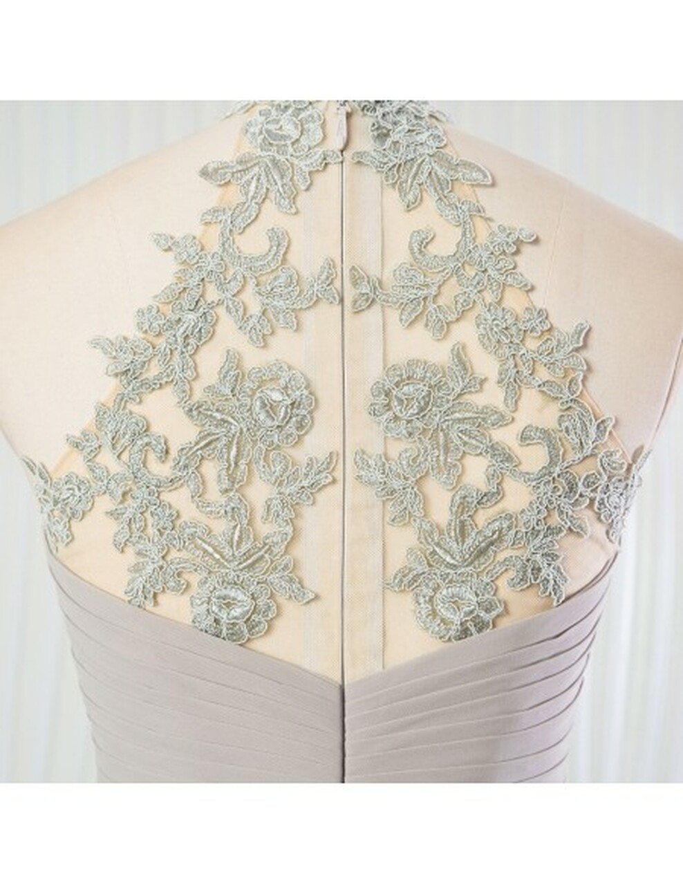 A-line Sweetheart Neck Halter-neck Sleeveless Floor-length Bridesmaid Gown With Lace 5