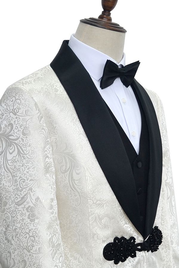 White Jacquard Wedding Tuxedo 3