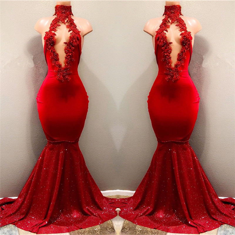 Mermaid Plunging Neckline Sleeveless Court Train Evening Dress With Appliques 2