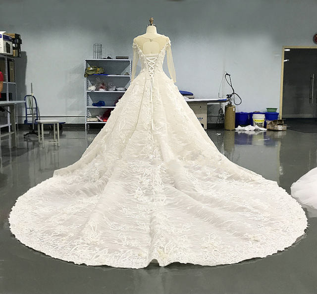White A-Line Wedding Dress with Jewel Long Sleeves and Lace Appliques 2