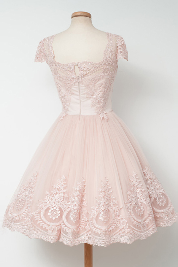 A-line Scoop Neck Mini Cocktail Party Dress With Lace 2