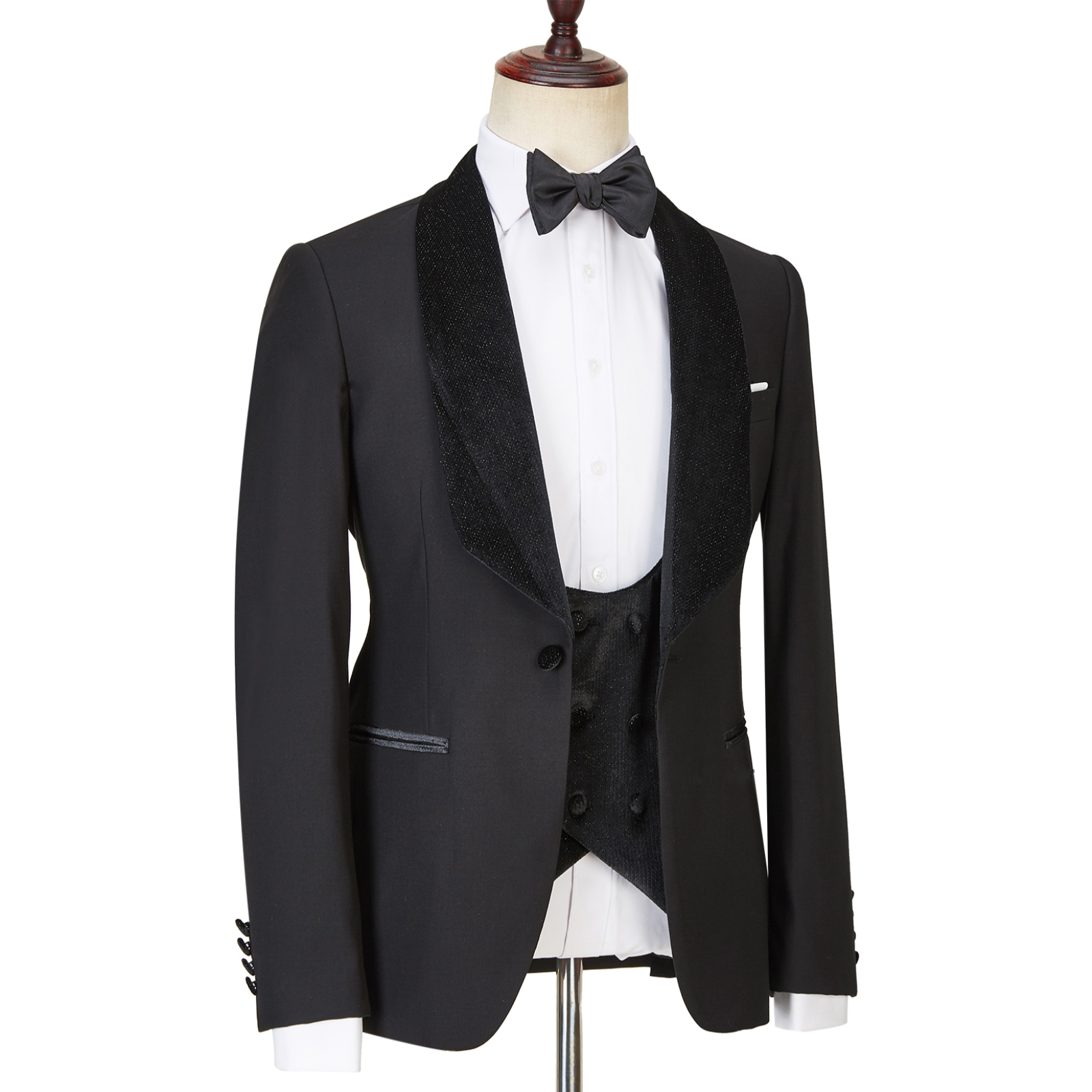 Black Sparkle Shawl Lapel Men Wedding Suit 3