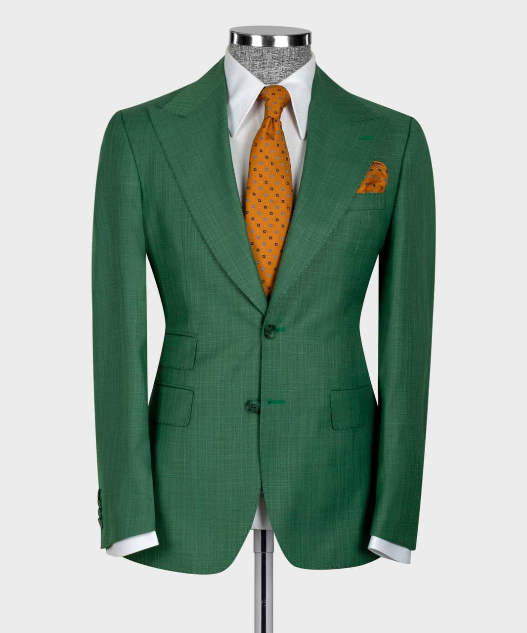 Green Peaked Lapel Close Fitting Business Men Suit 4
