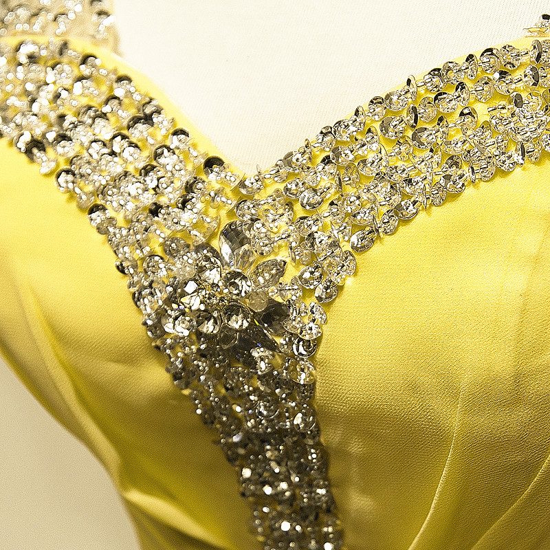 A-line Sleeveless Sweep / Brush Train 100D Chiffon Evening Gown With Crystal 3