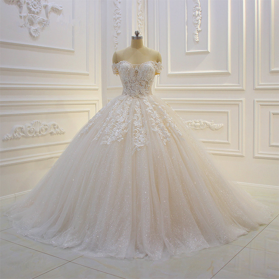 Ball Gown Off-the-shoulder Sweetheart Neck Sleeveless Floor-length Tulle Bridal Dress With Lace 5