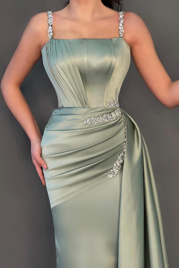 Mermaid Straps Sleeveless Floor-length Stretch Satin Evening Dress With Beading 2