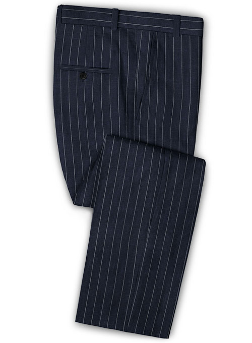 Dark Blue Striped Linen  Tuxedo for Men 3