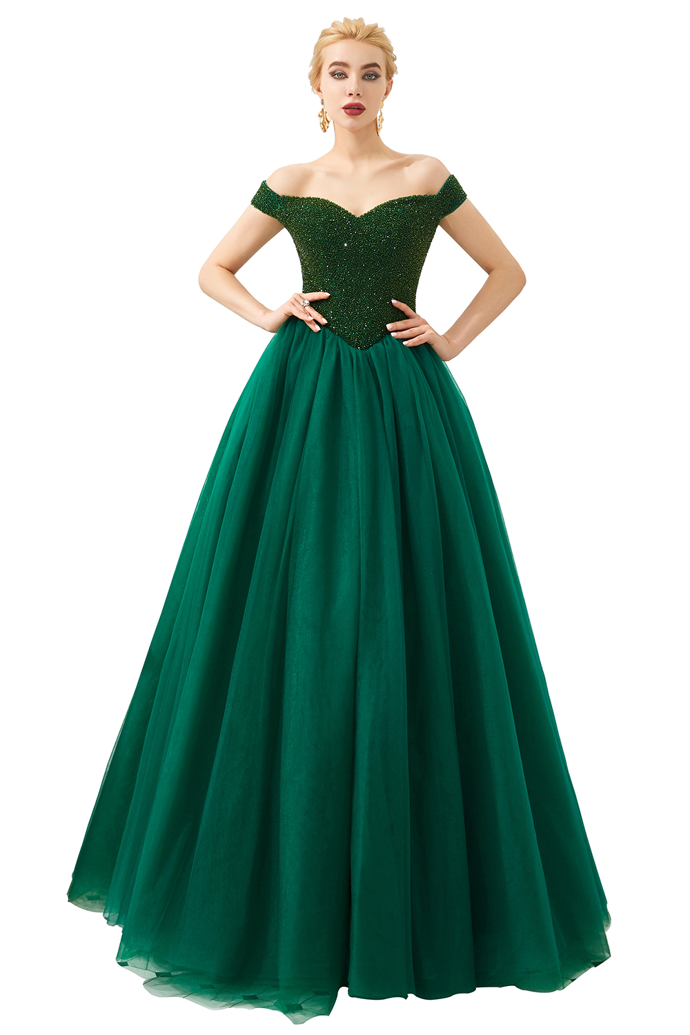 Off-the-shoulder Cap Sleeves Sweep / Brush Train Tulle Formal Dress With Beading 4